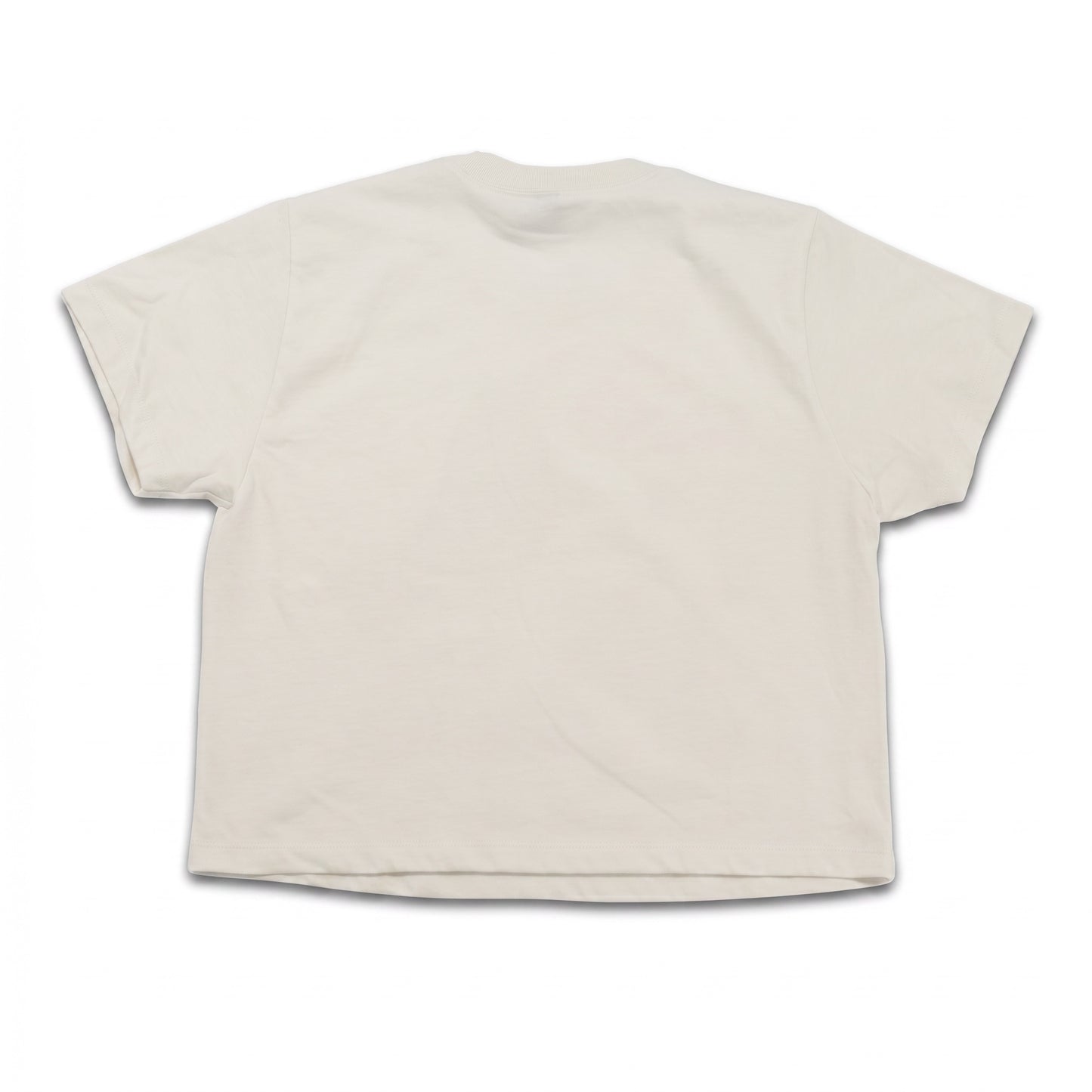 A plain cream-colored short-sleeve t-shirt shown from the back, laid flat against a white background.
