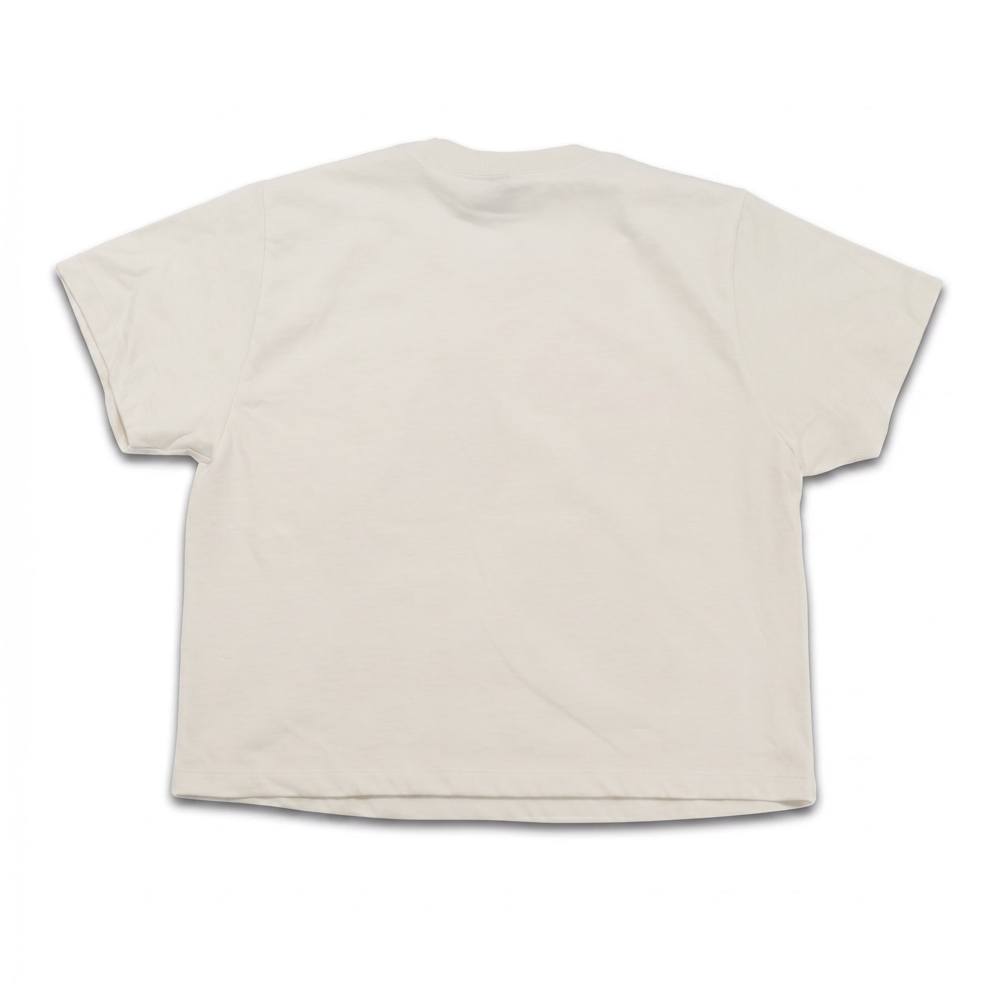 A plain cream-colored short-sleeve t-shirt shown from the back, laid flat against a white background.
